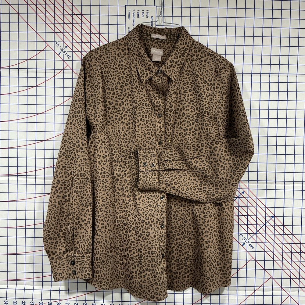 Chico's Elegant Brown and Tan Button Down Top